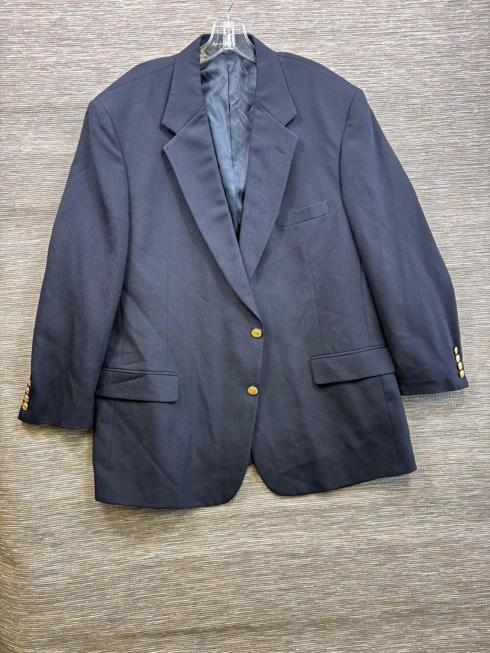 Dillard's Blazer Mens 48R Navy Blue Wool Poly Gold Button Sport Coat Jacket
